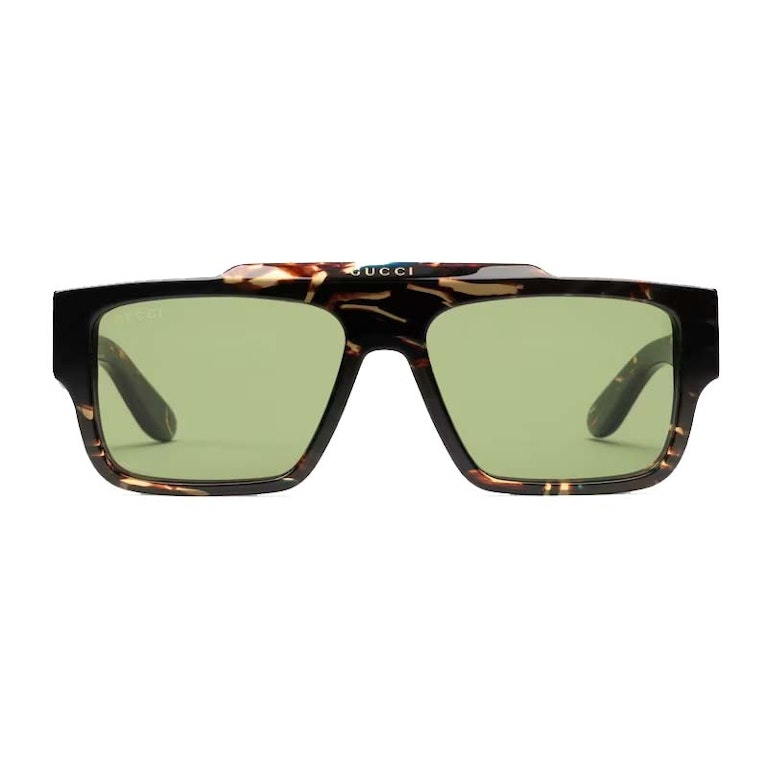 Pre-owned Gucci Rectangular Frame Sunglasses Dark Toirtoiseshell (755273 J0740 2330)