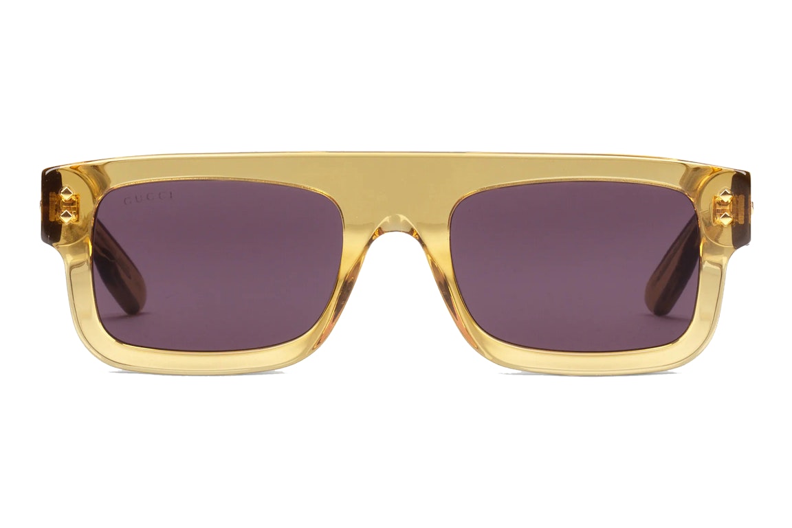 Pre-owned Gucci Rectangular Frame Sunglasses Dark Yellow