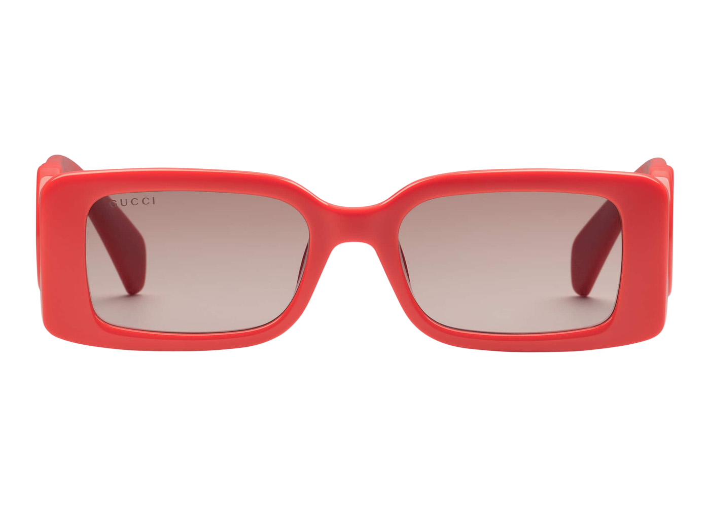 Gucci Rectangular Frame Sunglasses with Cut-Out Interlocking G Shiny  Red/Gradient Brown Lens (733369 J1691 6523)