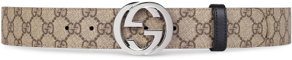 Reversible belt with squared Interlocking G in beige and ebony GG