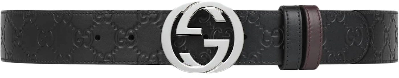 Gucci Reversible Signature Belt Black in Leather with Palladium-tone - US