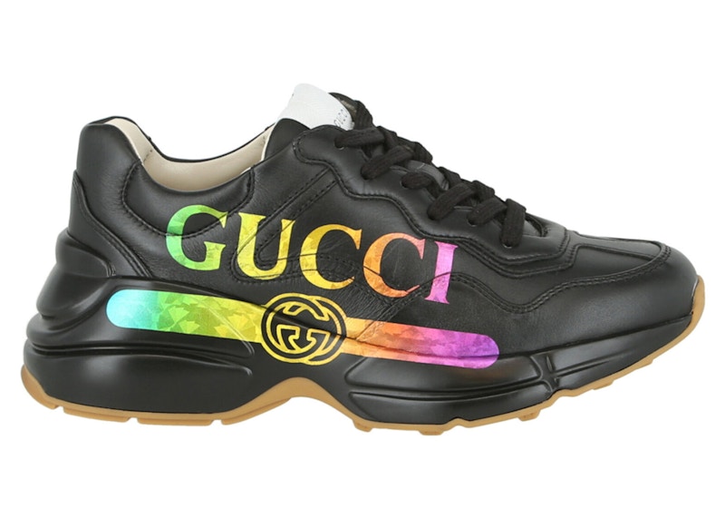 Pre-owned Gucci Rhyton Rainbow Logo Sneaker (women's) Sneakers In Black