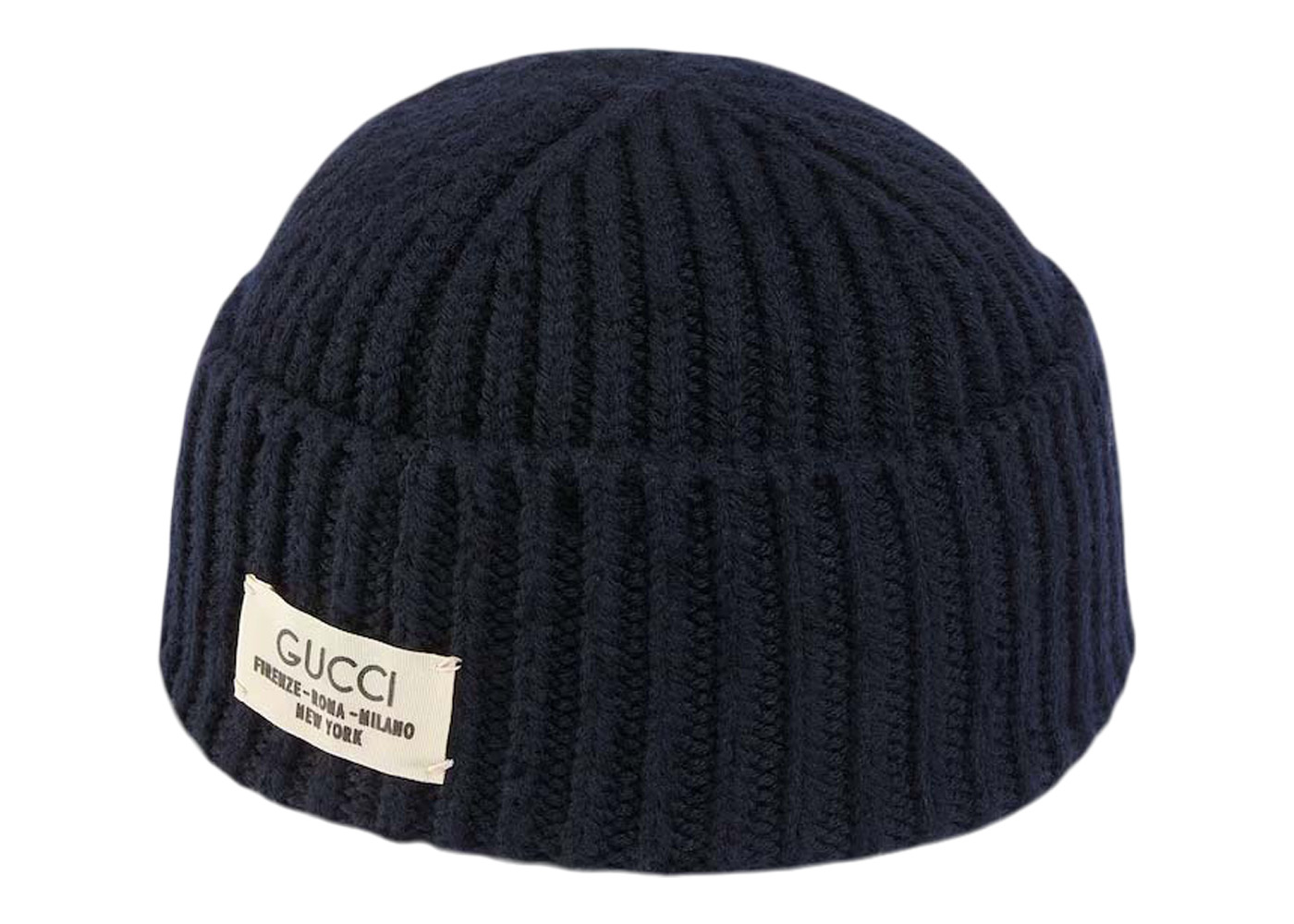 Gucci Rib Wool Hat with Label Dark Blue in Rib Knit Wool - US