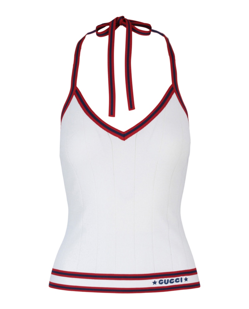 Gucci Ribbed Halter Neck Top White