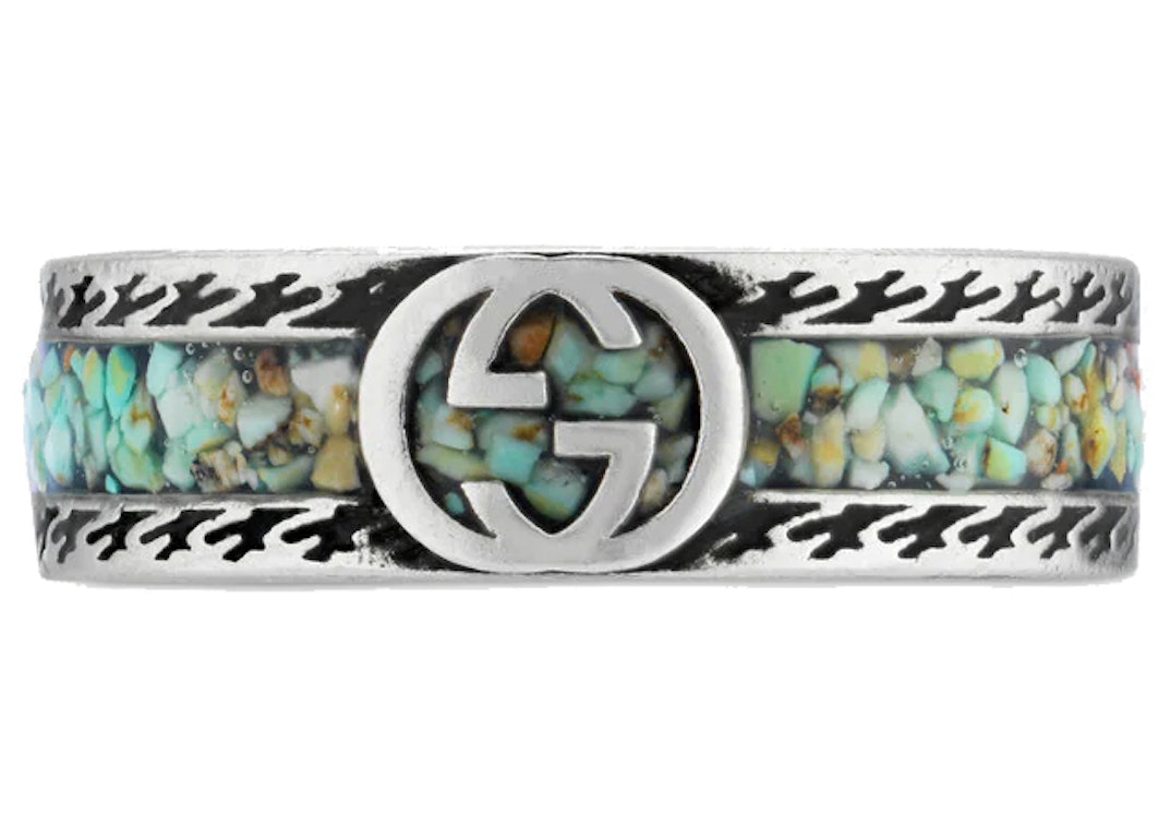 Pre-owned Gucci Ring With Interlocking G Silver/brown/turquoise