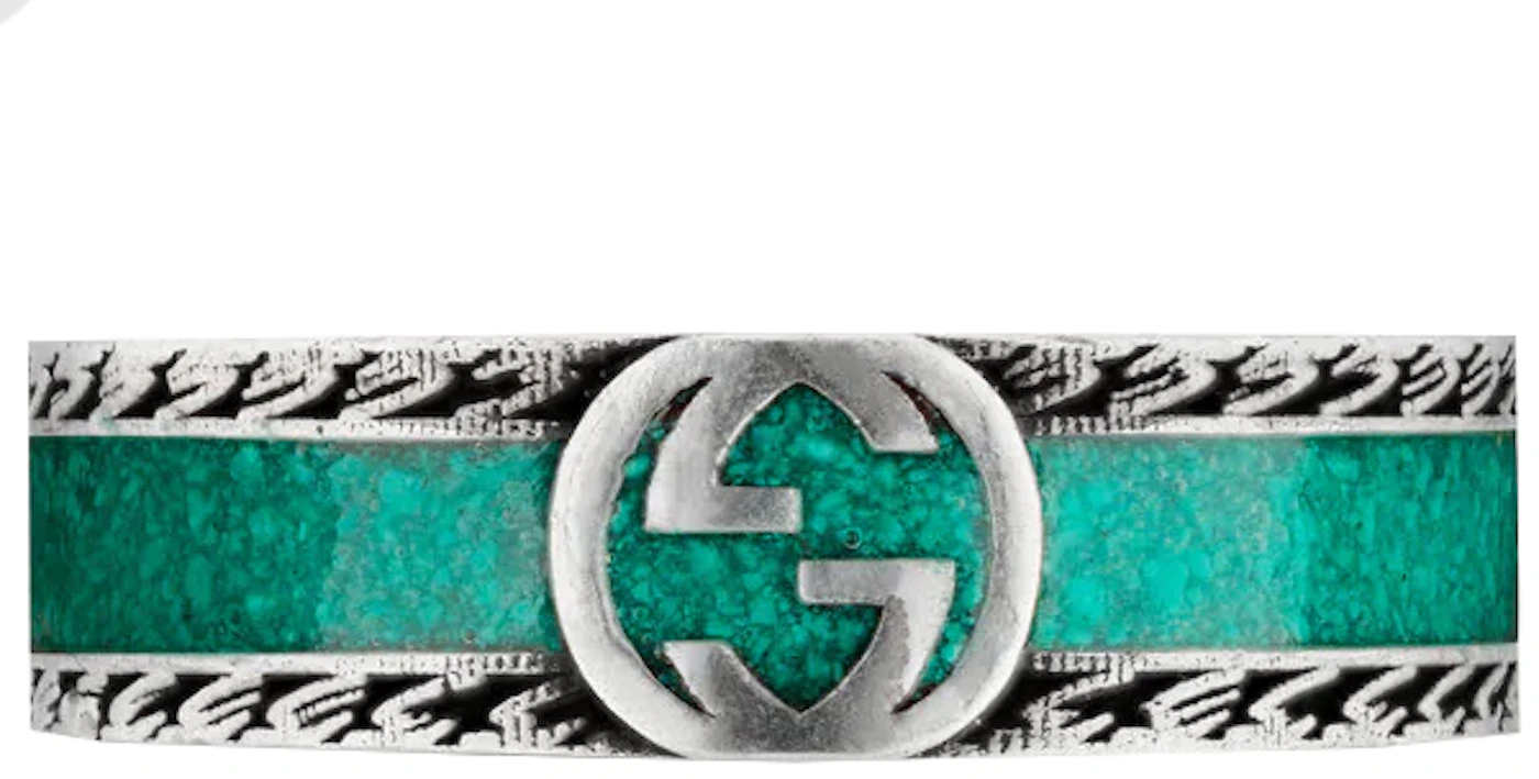 Gucci Sterling Silver Turquoise Enamel Interlocking G 14MM Ring