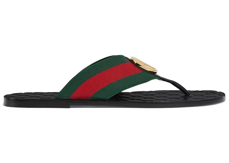 Men's Gucci Riviera Thong Sandal Goldtoned Hardware Sneakers in Black/Green/Red