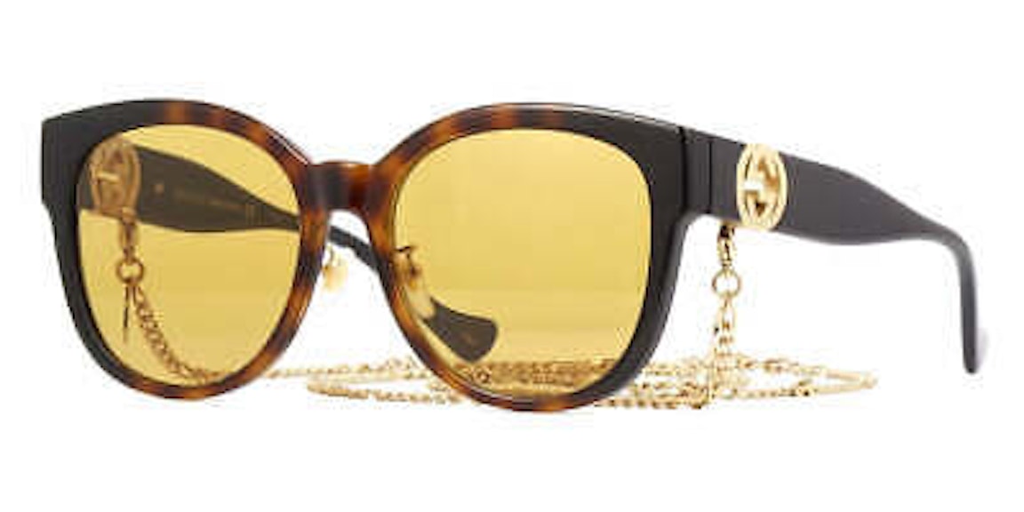 Pre-owned Gucci Round Chain Sunglasses Havana/yellow (gg1028sk-003)