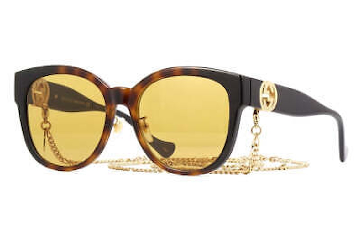Pre-owned Gucci Round Chain Sunglasses Havana/yellow (gg1028sk-003)