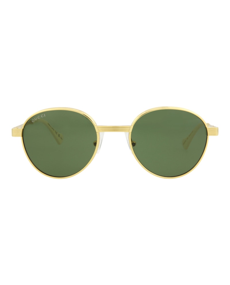 Gucci Round-Frame Metal Sunglasses Gold/Gold/Green (GG0872S