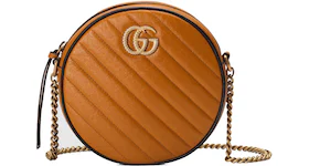 Gucci GG Marmont Round Shoulder Bag Diagonal Matelasse Mini Cognac/Black