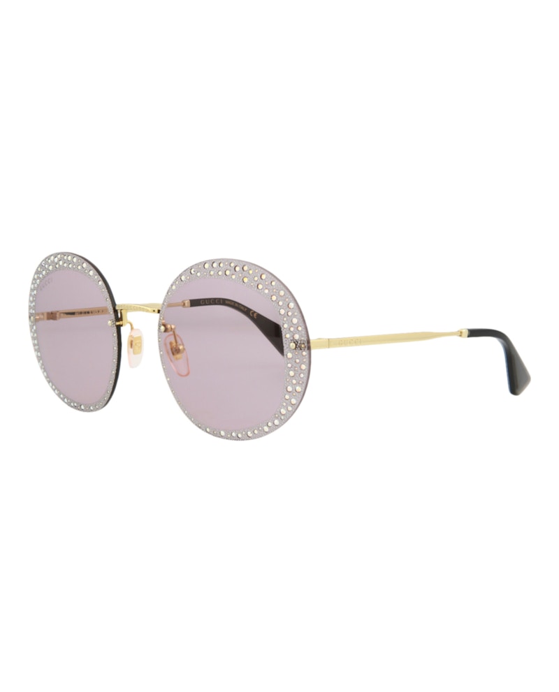 Pre-owned Gucci Women's Round Oval Sunglasses/30010510001) In Gold/violet (gg0899s