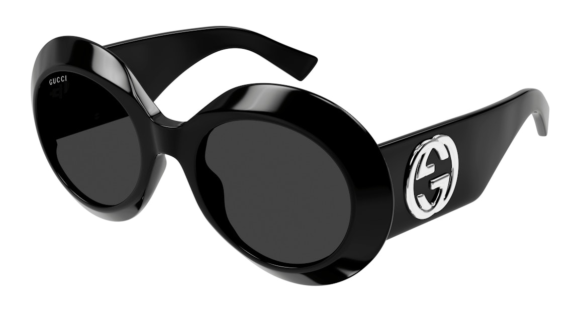 Pre-owned Gucci Round Sunglasses Shiny Black/grey (gg1647s-007)