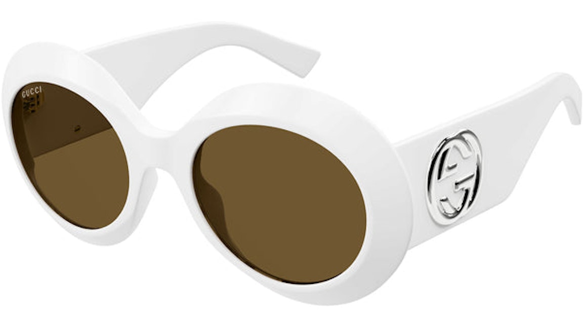 Pre-owned Gucci Round Sunglasses White/brown (gg1647s-003)