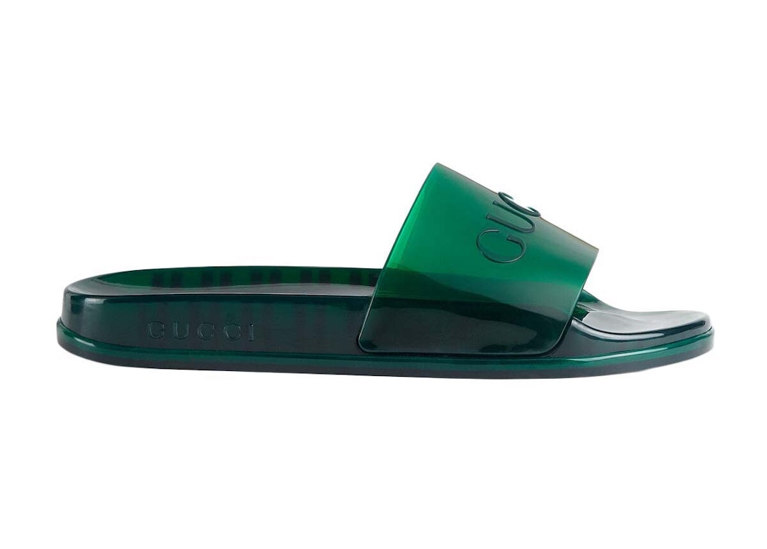 Pre-owned Gucci Rubber Slides Green