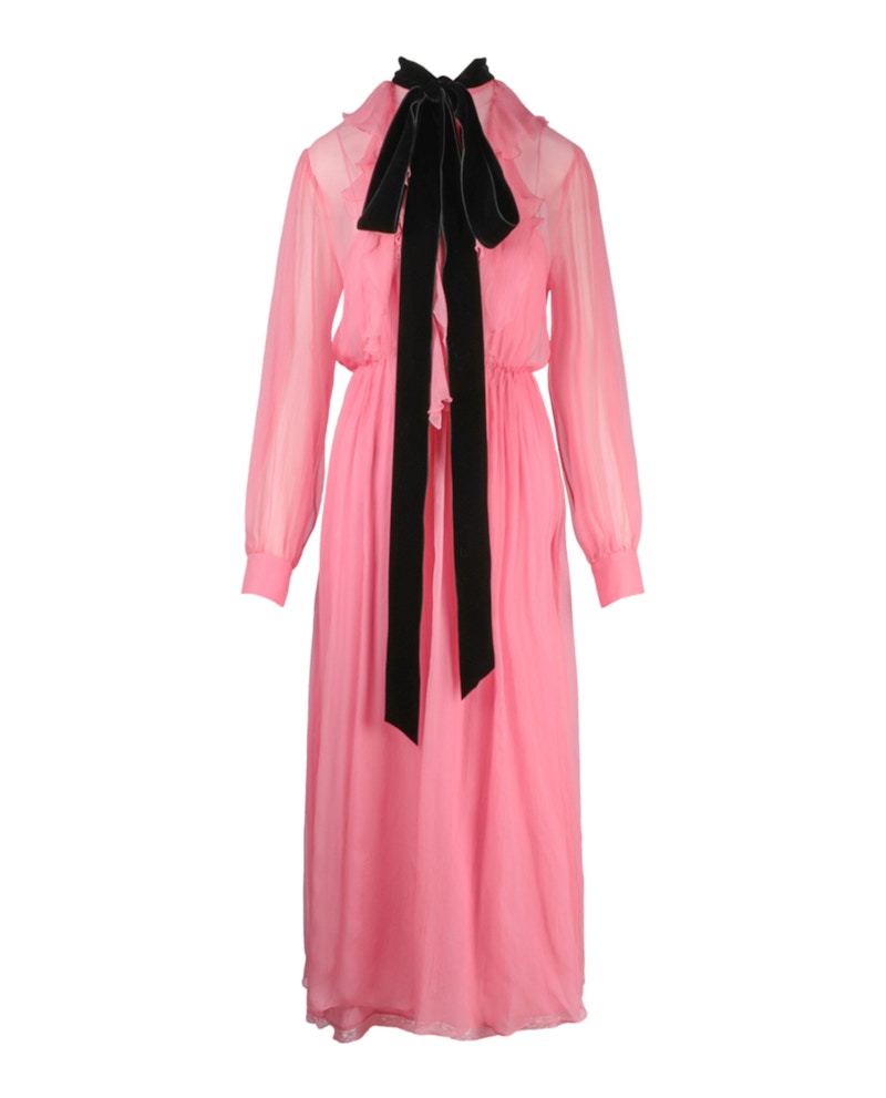 Gucci Ruffled Silk Long Sleeve Dress Pink