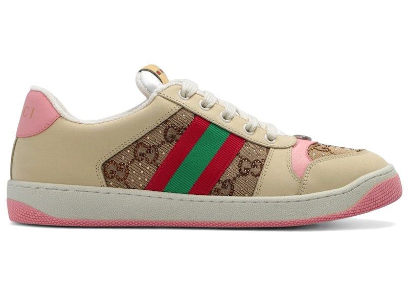 Gucci Screener Pink GG Canvas Crystals (Women's) Sneakers in Beige/Dark Brown
