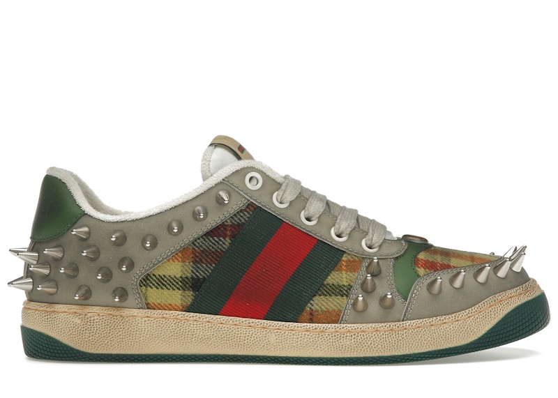 Gucci Screener GG Leather Sneaker Beige Metallic Silver Green - 722613-FAAYN-8556