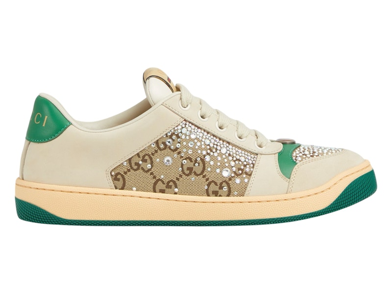 Pre-owned Gucci Screnner Green Crystals (women's) Sneakers In Ivory In White