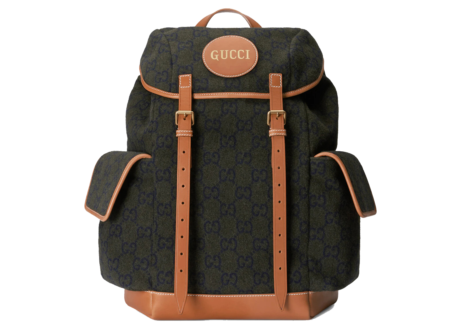 Gucci Script Logo Backpack Dark Green in Wool with Gold-tone - US