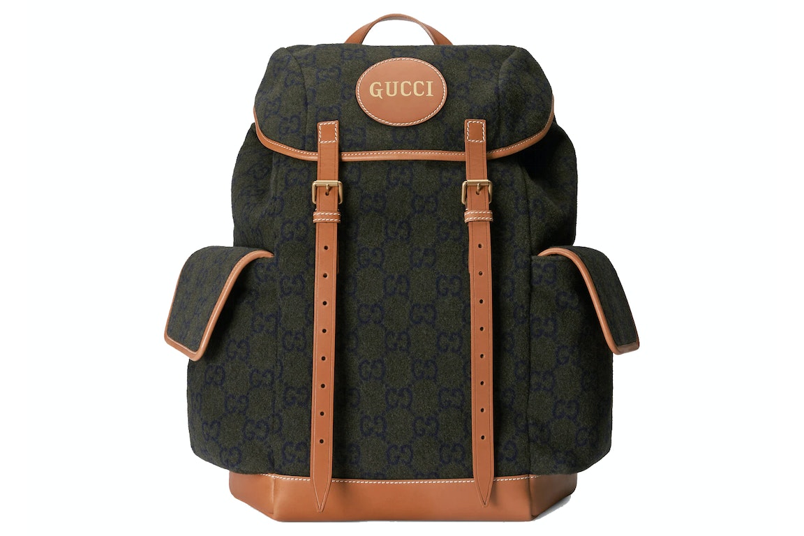 Pre-owned Gucci Script Logo Backpack Dark Green