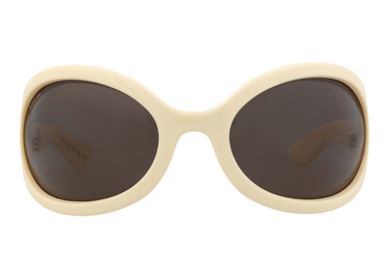 Pre-owned Gucci Women's Shieldframe Injection Sunglasses00310024) In White/brown (gg1381s/30014360