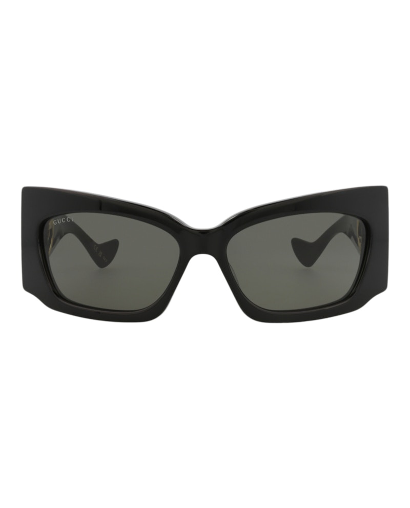 Pre-owned Gucci Women's Shieldframe Recycled Acetate Sunglasses In Black Black Grey (gg1412s/30014422/001)