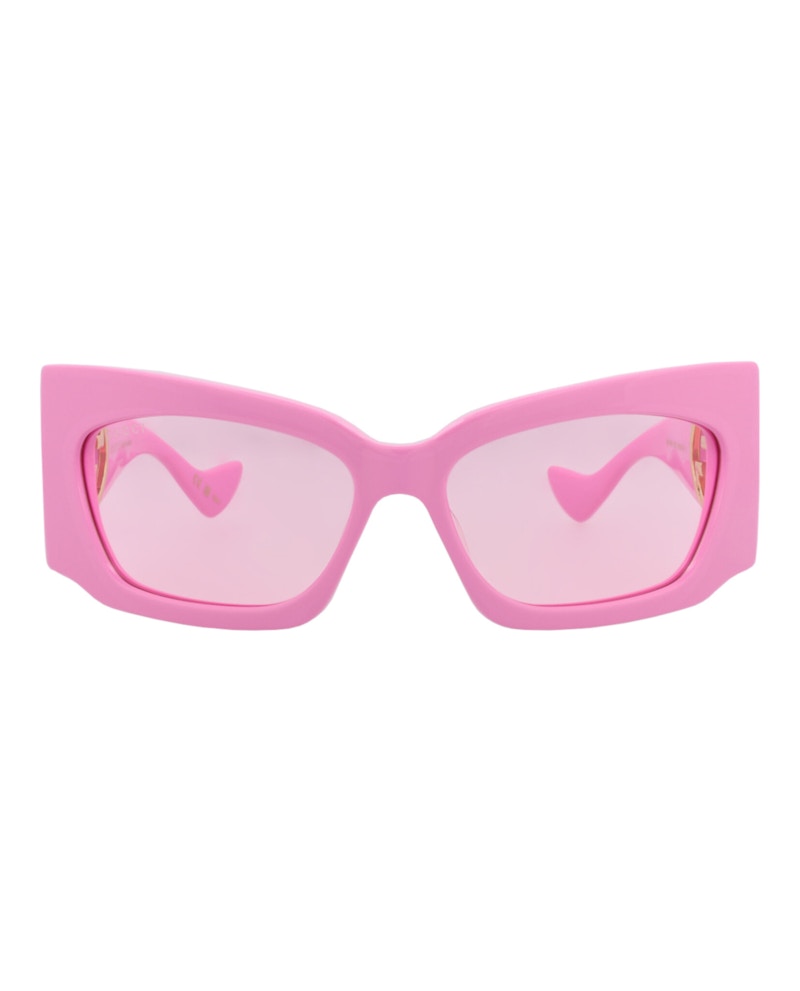 Pre-owned Gucci Women's  Shieldframe Recycled Acetate Sunglasses In Pink Pink Pink (gg1412s/30014422/003)