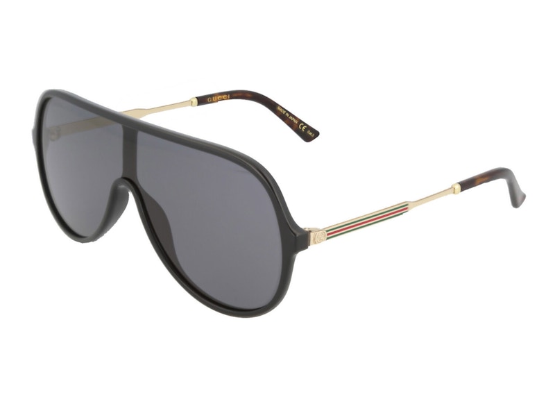 Gucci Shield Sunglasses Black Gold Grey GG0199S 30001806 001 in Acetate US