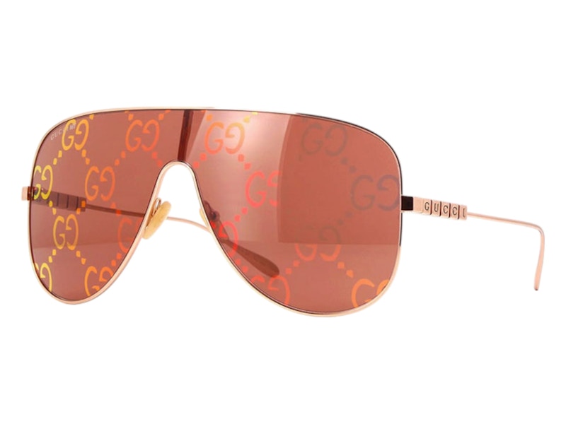 Pre-owned Gucci Women's Shield Sunglasses In Rose Gold (gg1436s 003)