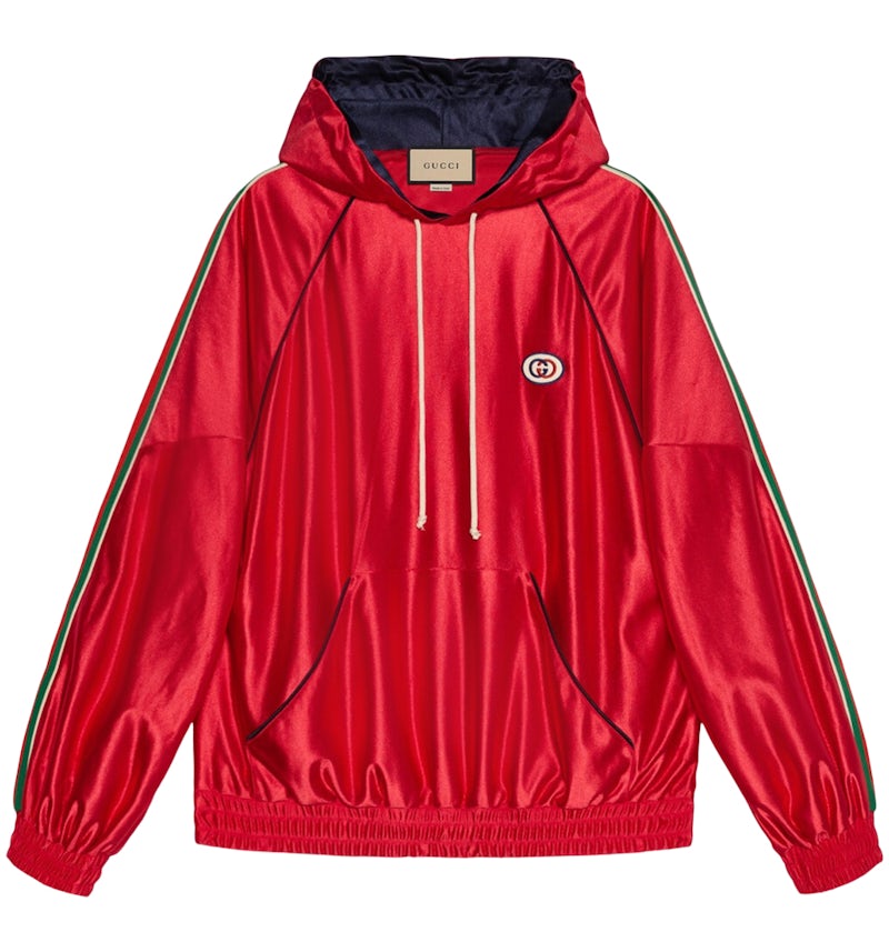 Gucci Shiny Jersey Hooded Sweatshirt With Web Bright Red Men's US