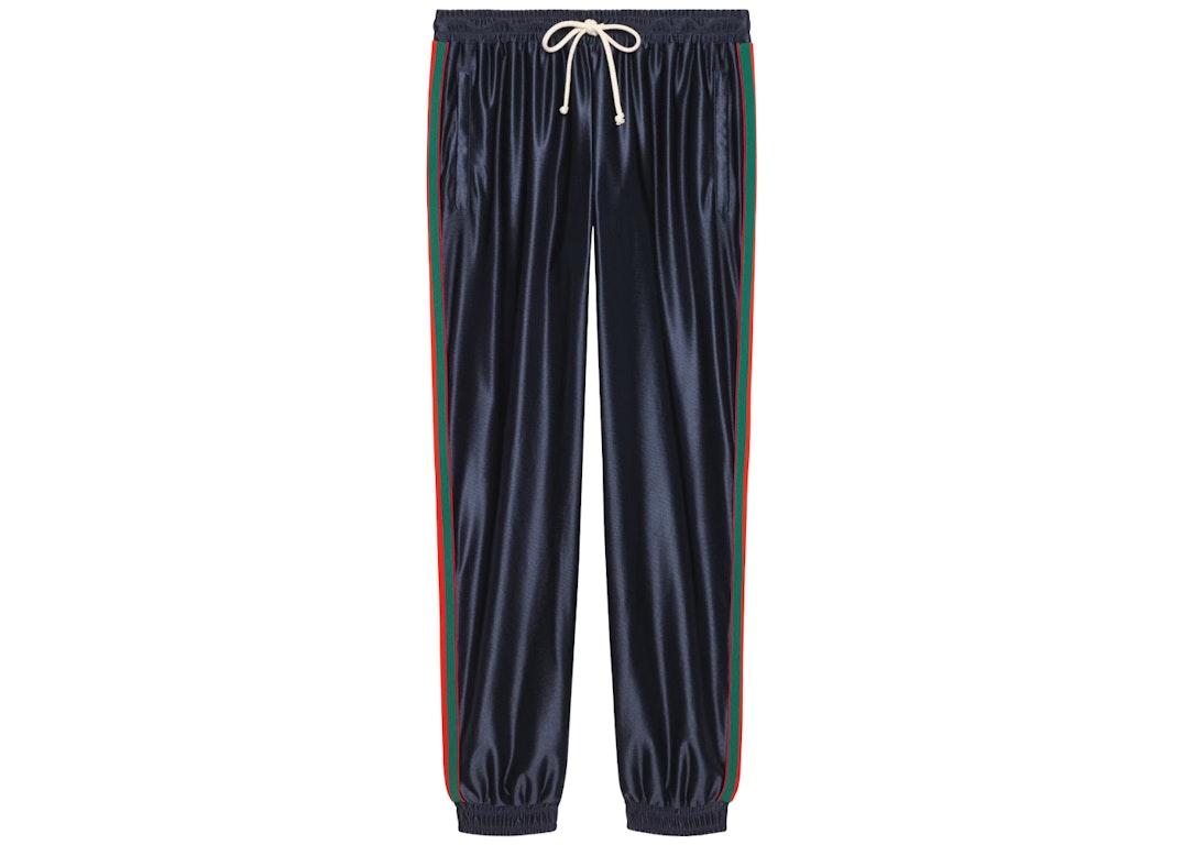 Pre-owned Gucci Shiny Jersey Pant With Web Blue