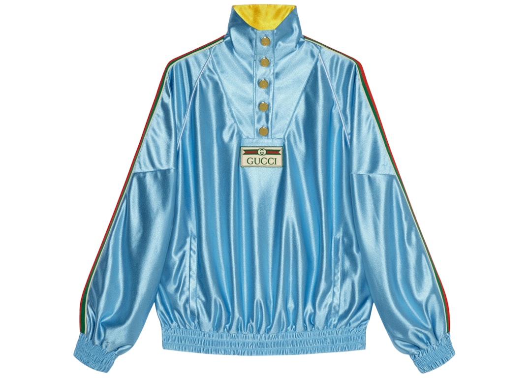 Pre-owned Gucci Shiny Jersey Sweatshirt With Web Light Blue