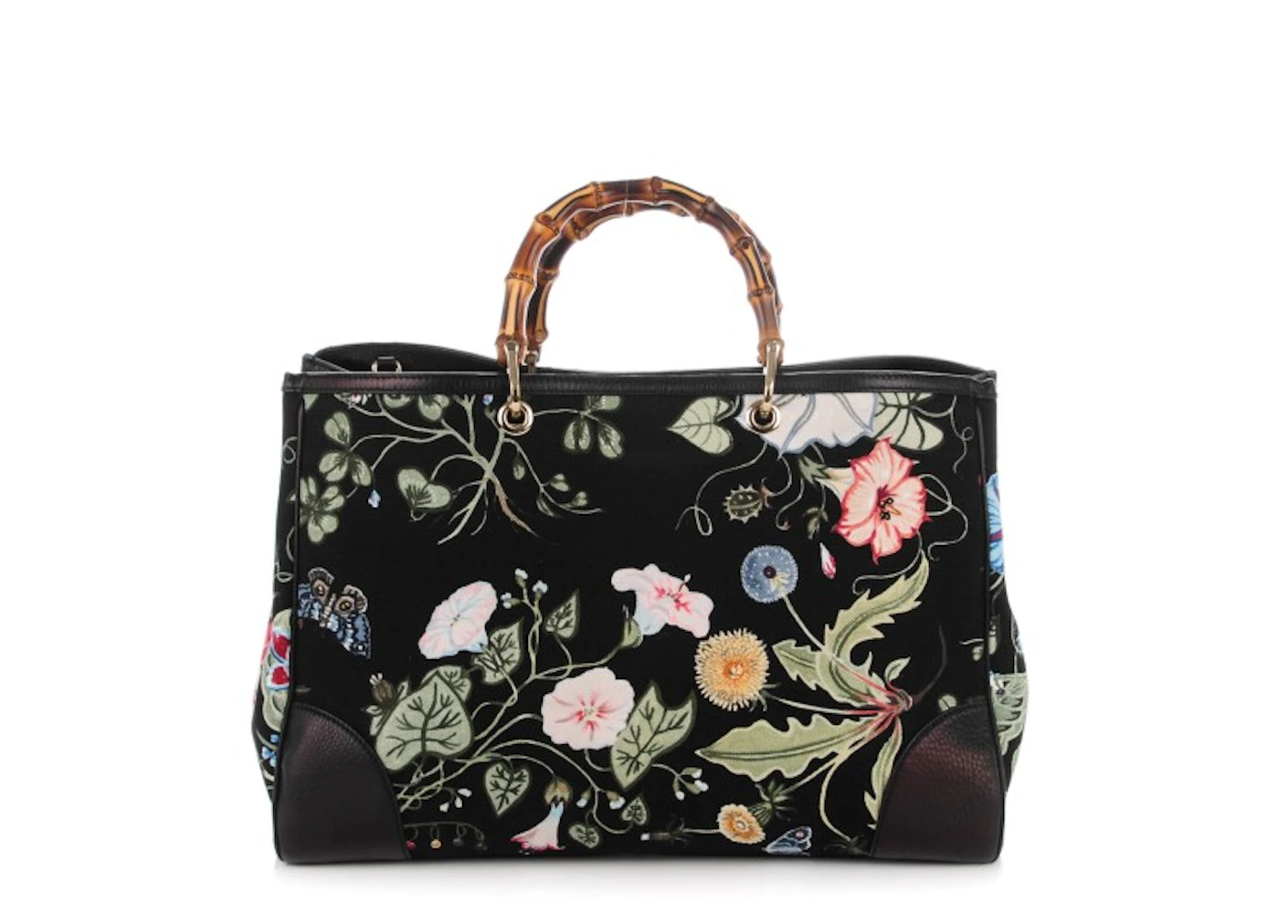 Gucci Shopper Tote Flora Knight Bamboo Large Black in Canvas with Gold ...