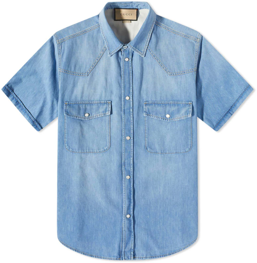 Louis Vuitton Short Sleeve Denim Workwear Shirt Washed Denim for Men