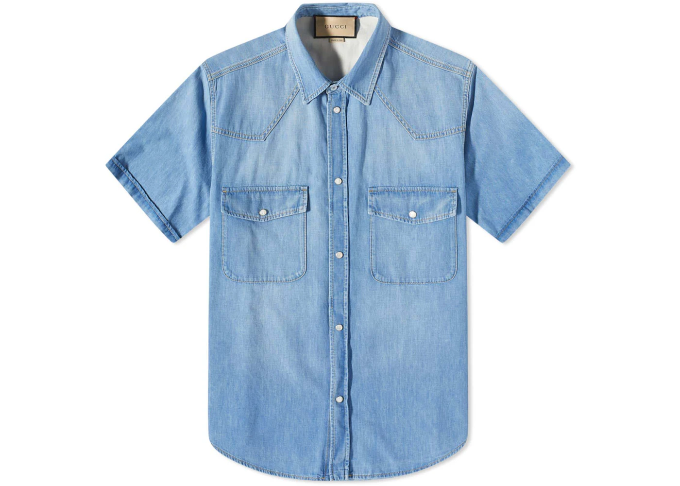 Gucci Short Sleeve Denim Shirt Blue Men's - US