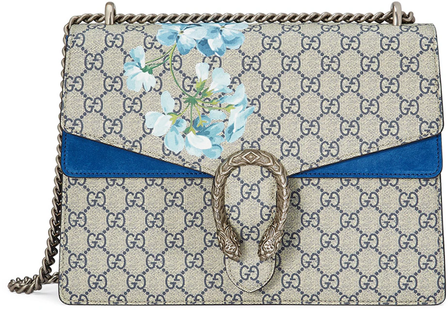 Zoom ind nogle få opstrøms Gucci Dionysus Shoulder Bag GG Supreme Blooms Medium Brown/Blue