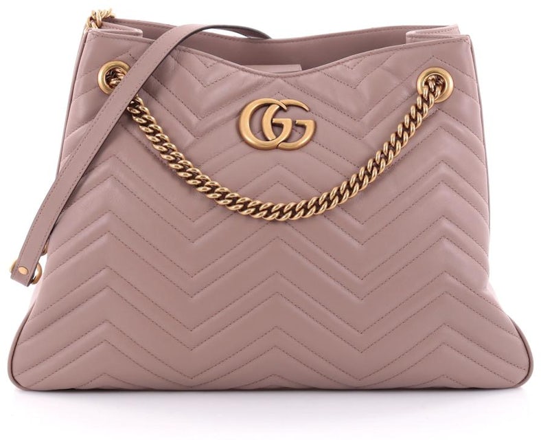 Gucci GG Marmont Chain Shoulder Bag Matelasse Taupe in Leather with Bronze  - US