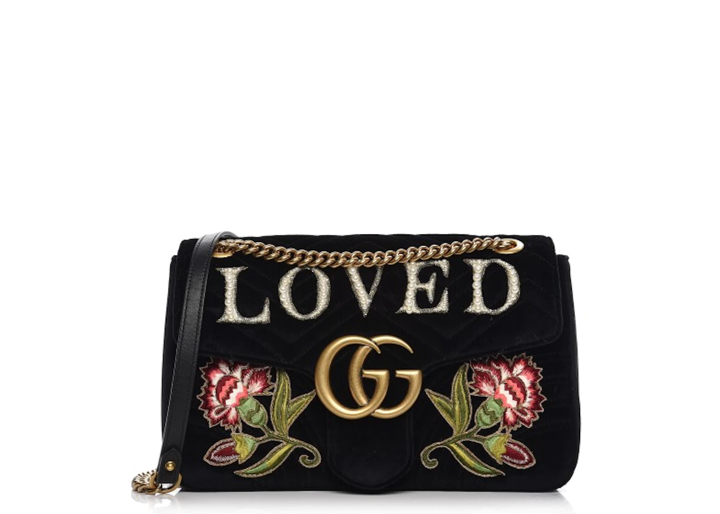 Gucci GG Marmont Shoulder Bag Embroidered Medium Black Multicolor - US
