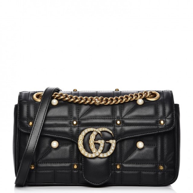 Black Leather GG Marmont Small Matelassé Shoulder Bag