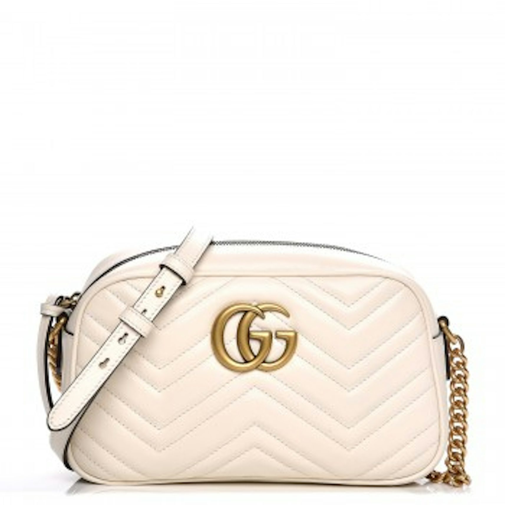 White Leather GG Marmont Small Shoulder Bag
