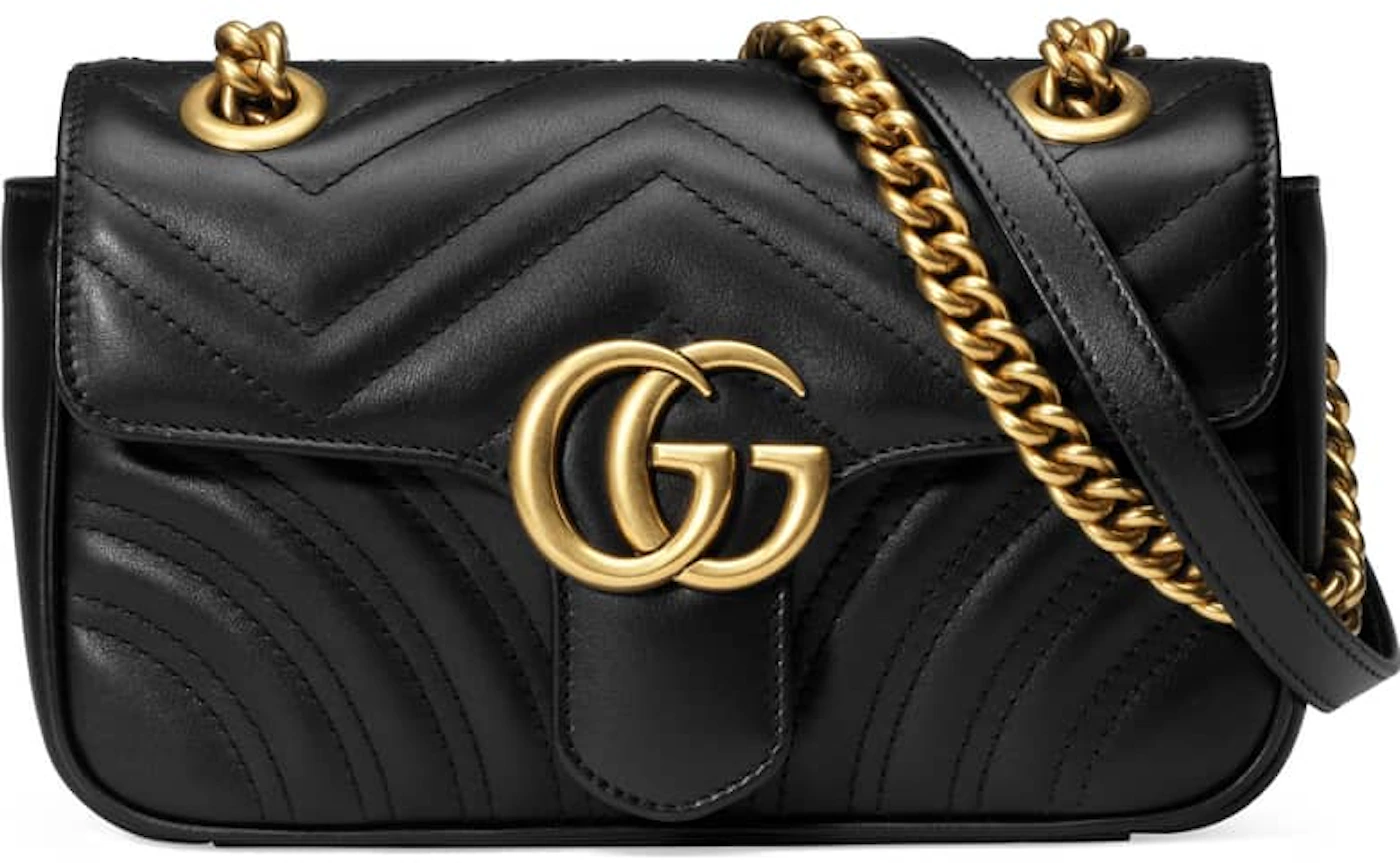 Gucci GG Marmont Matelasse Mini Black in Leather with ANTIQUE
