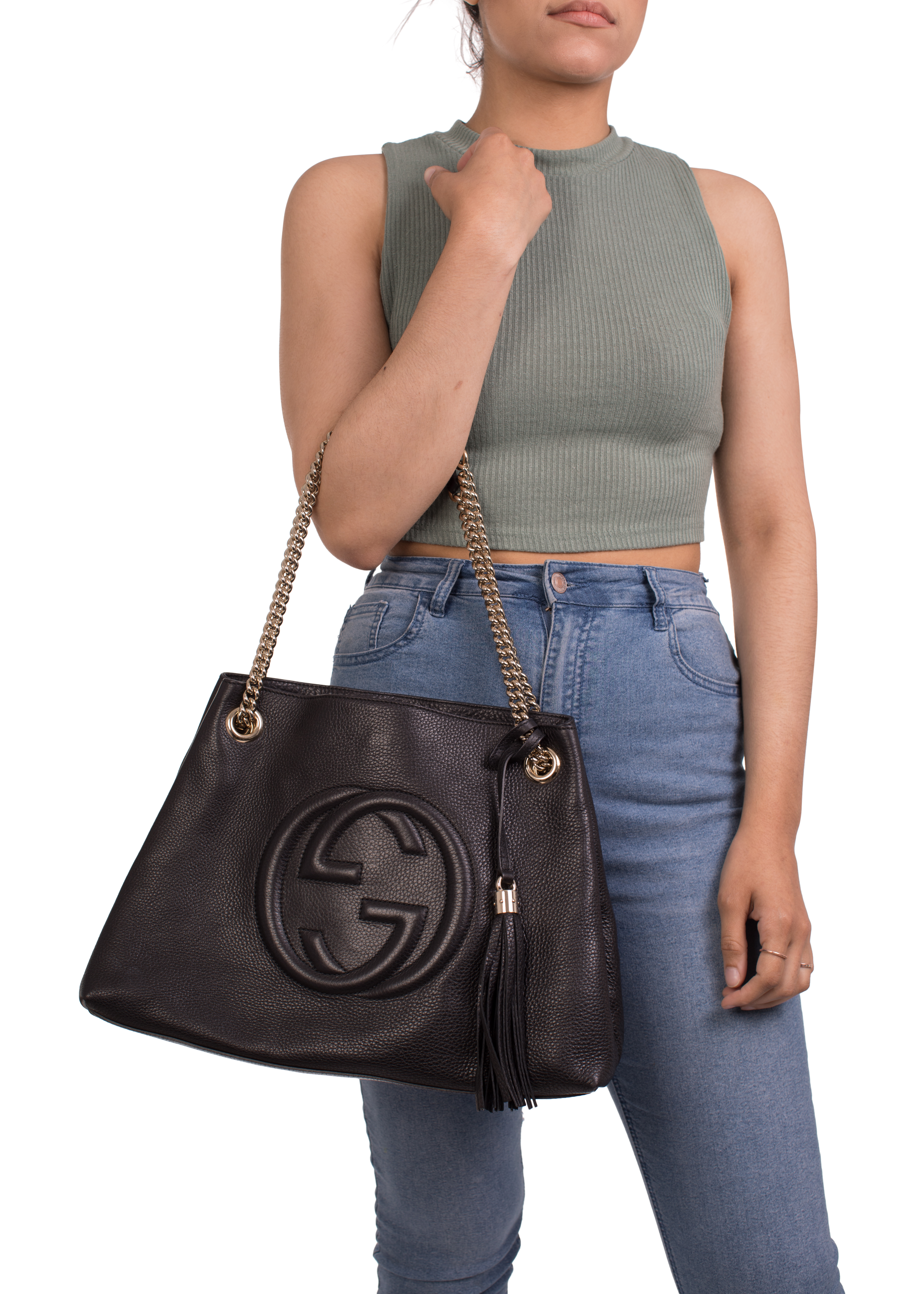 gucci soho black leather shoulder bag with chain strap