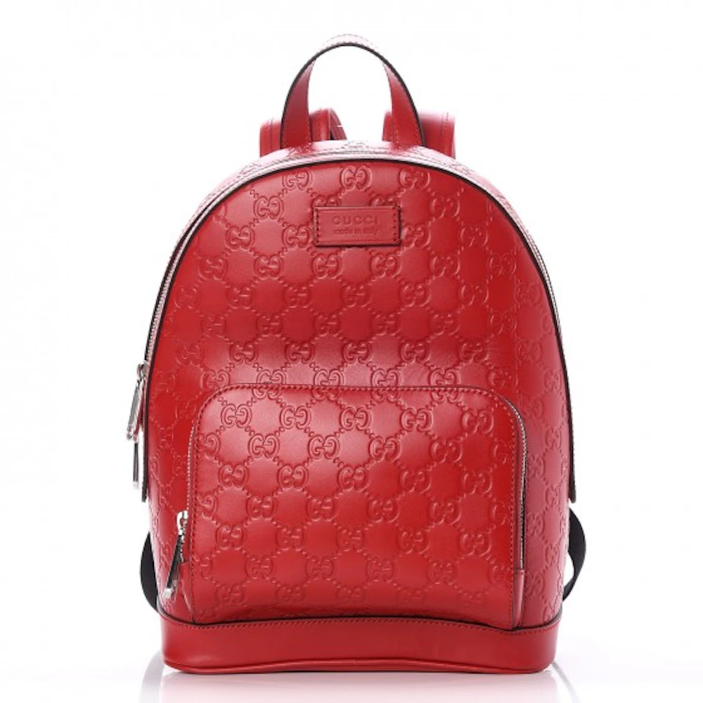 Gucci Signature Backpack Guccissima Small Hibiscus Red in Leather with ...