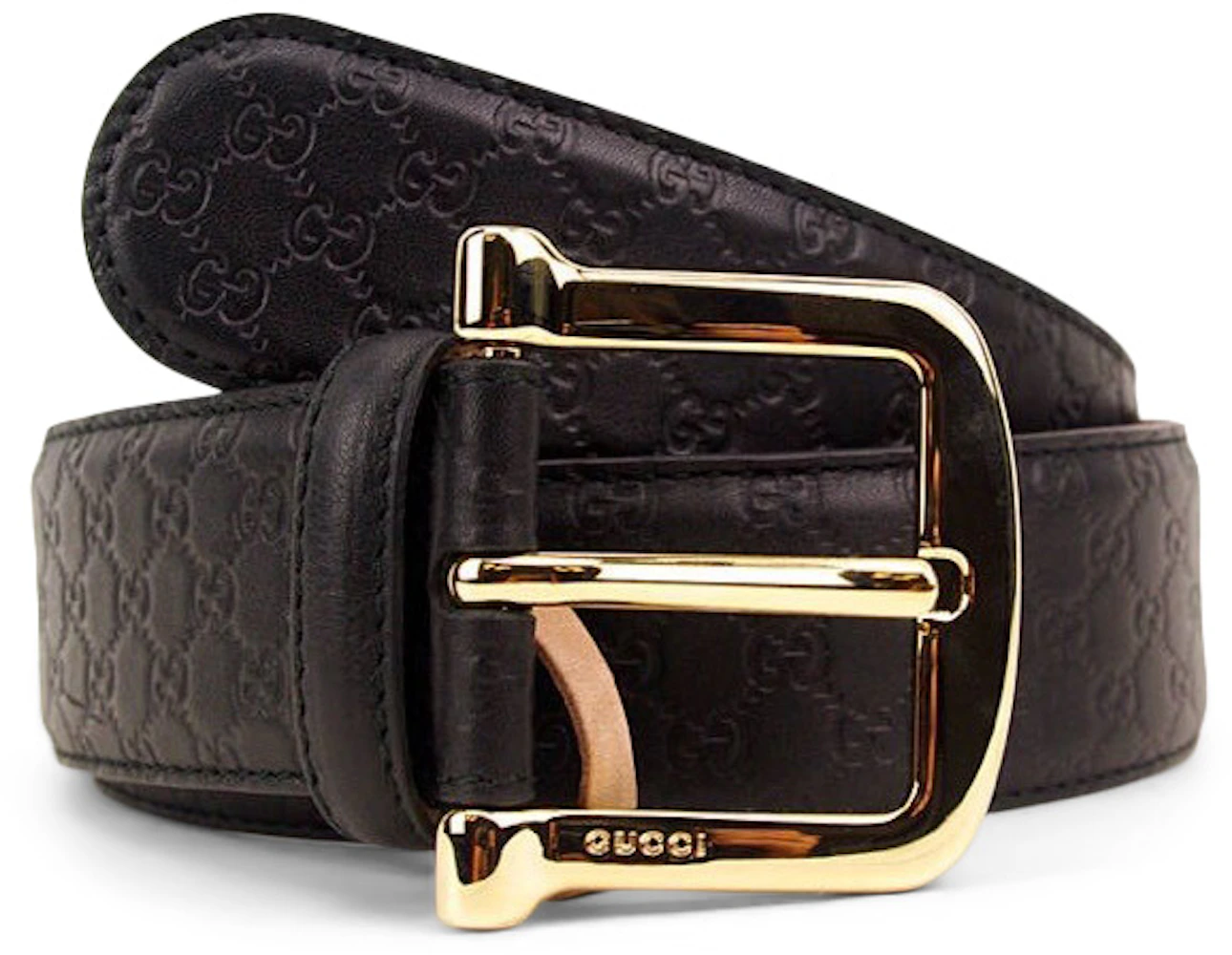 Belt Guccissima Embossed Gold Black in Leather with - US