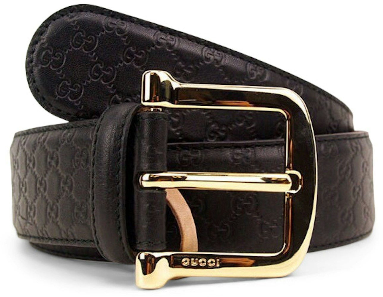 Signature Belt Guccissima Embossed Gold Black in Leather with Gold -tone
