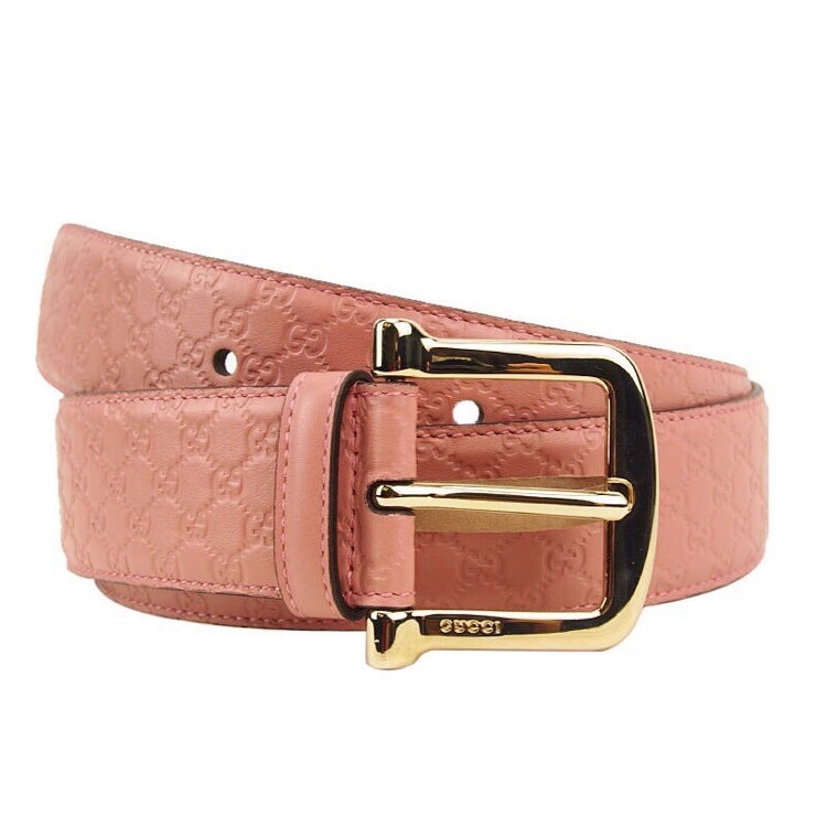 Gucci Signature Belt Guccissima Embossed Pink in Leather with Gold 