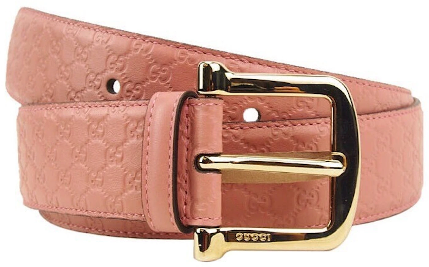Gucci Signature Belt Guccissima Embossed Pink Leather with Gold-tone US
