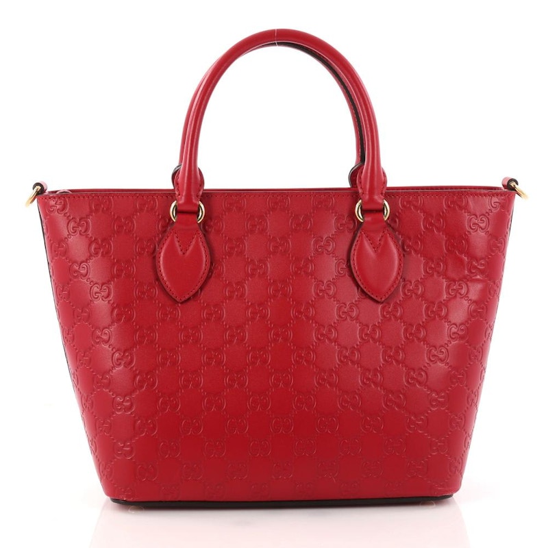 Gucci Signature Convertible Tote Guccissima Medium Red in Leather