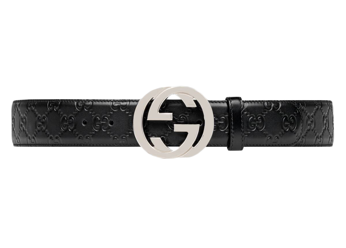 Gucci Signature Leather Belt Black in Leather with Palladium-tone - US